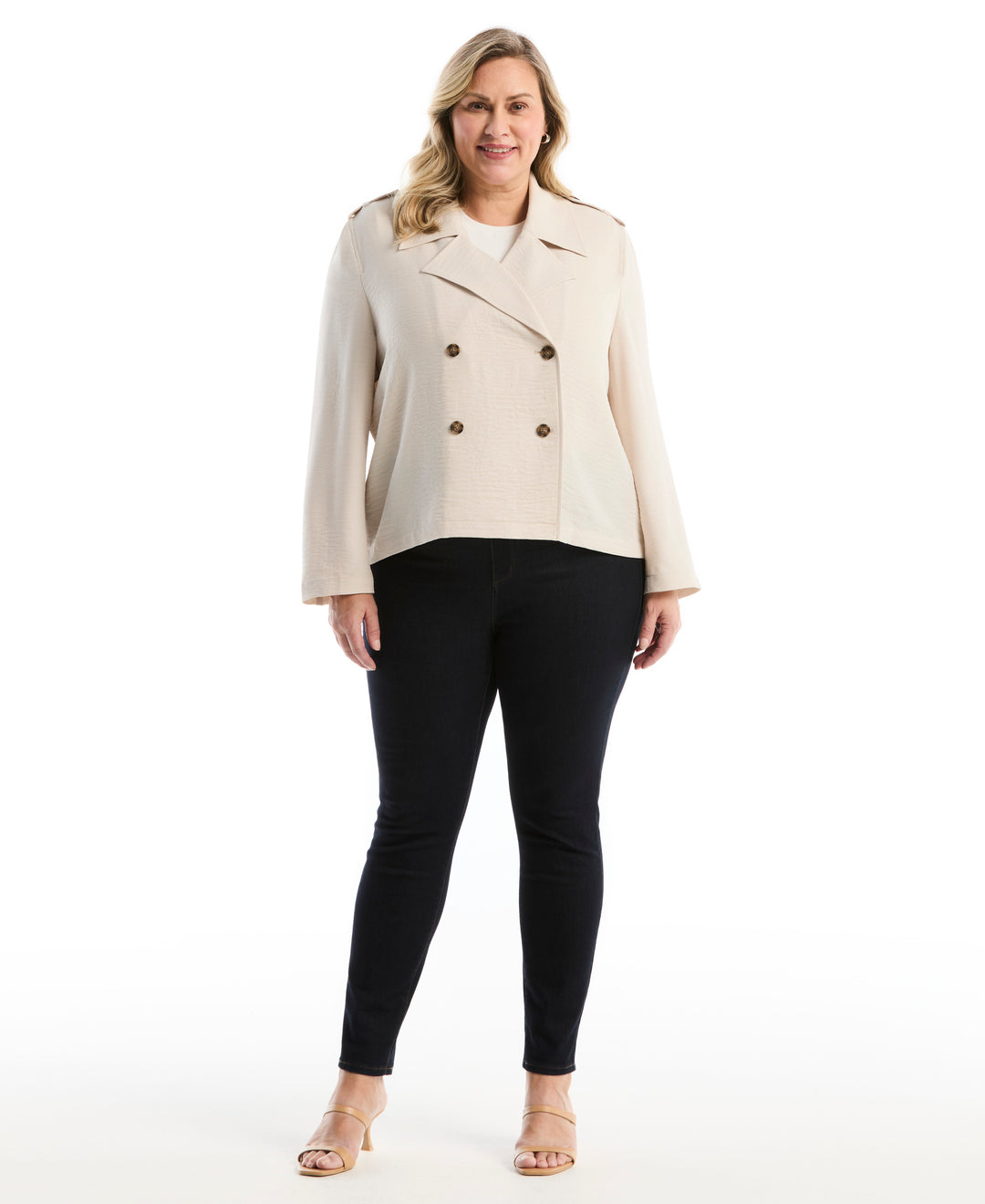 Plus Size Washer Crepe Cropped Trench Coat (Moonbeam) 