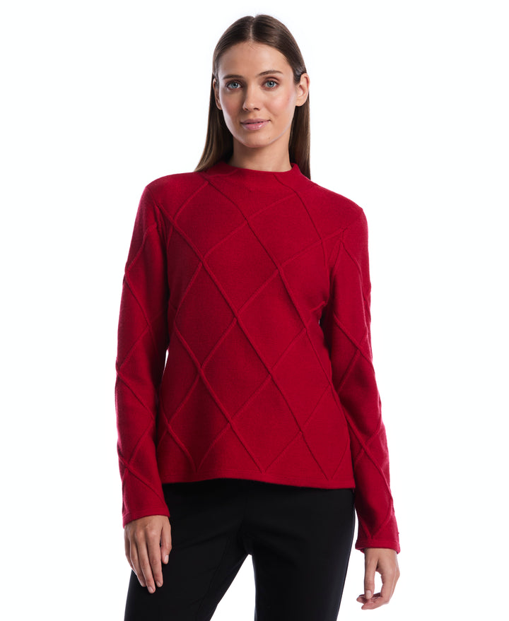 Diamond Stitch Mock Neck Sweater (Jester Red) 