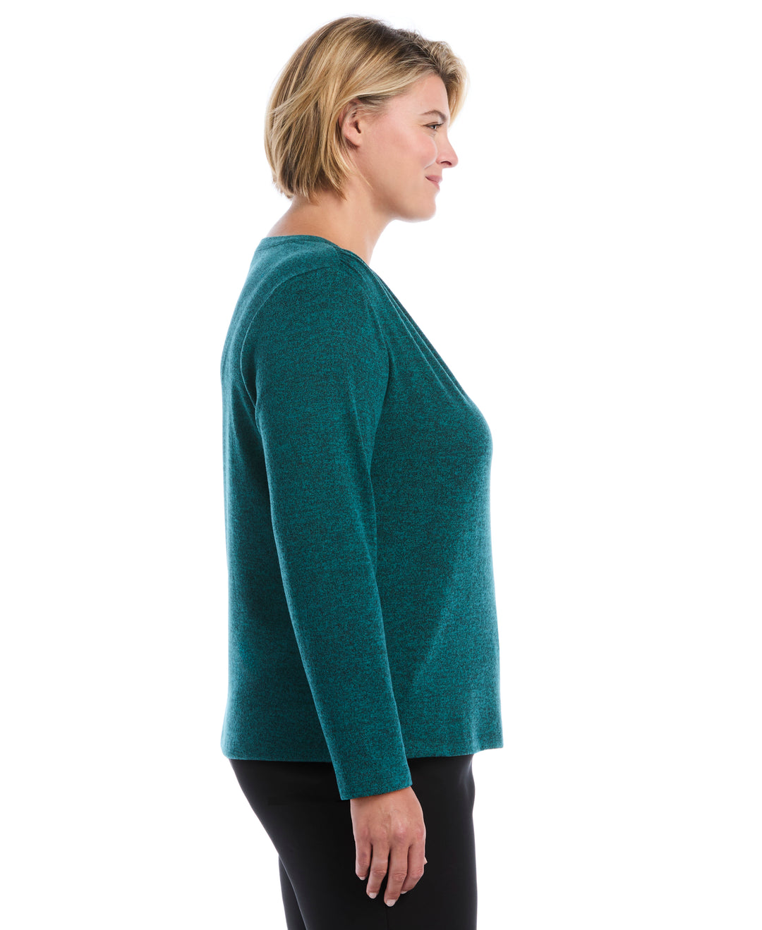 Plus Size Shirred Split Neck Top (Deep Teal) 