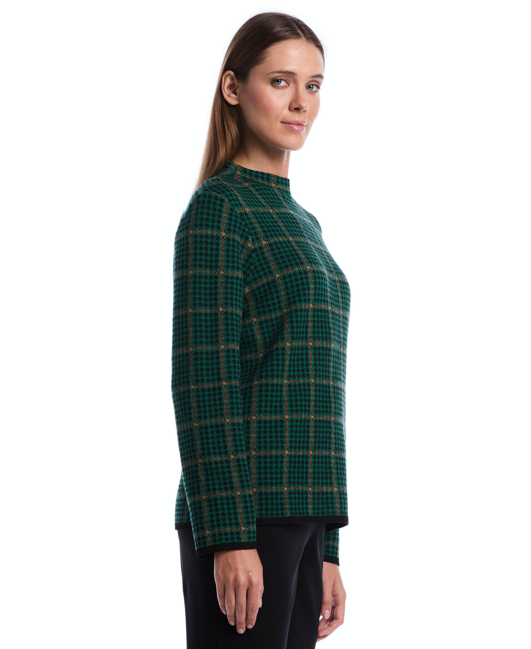 Plaid Print Mock Neck Sweater (Ultramarine Green) 