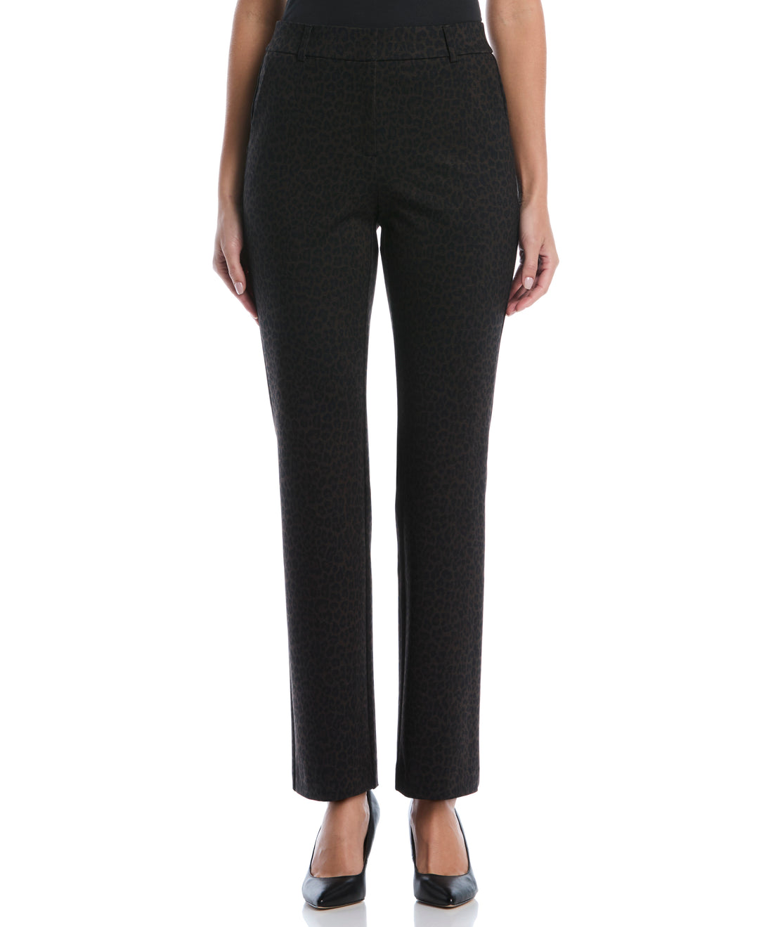 Animal Print Fly Front Bootcut Pant (Black) 