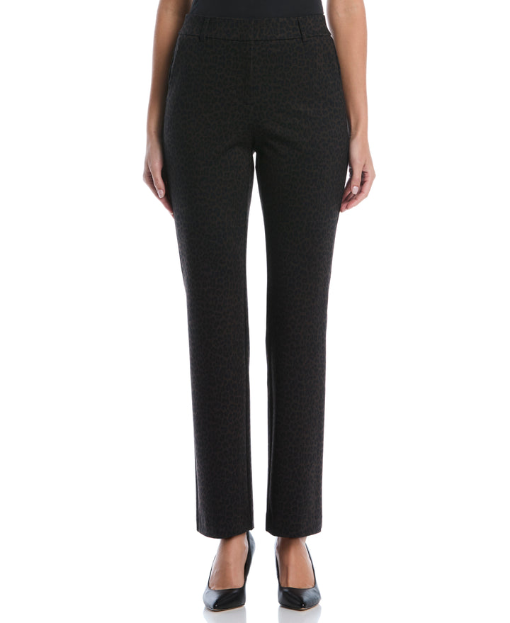 Animal Print Fly Front Bootcut Pant (Black) 