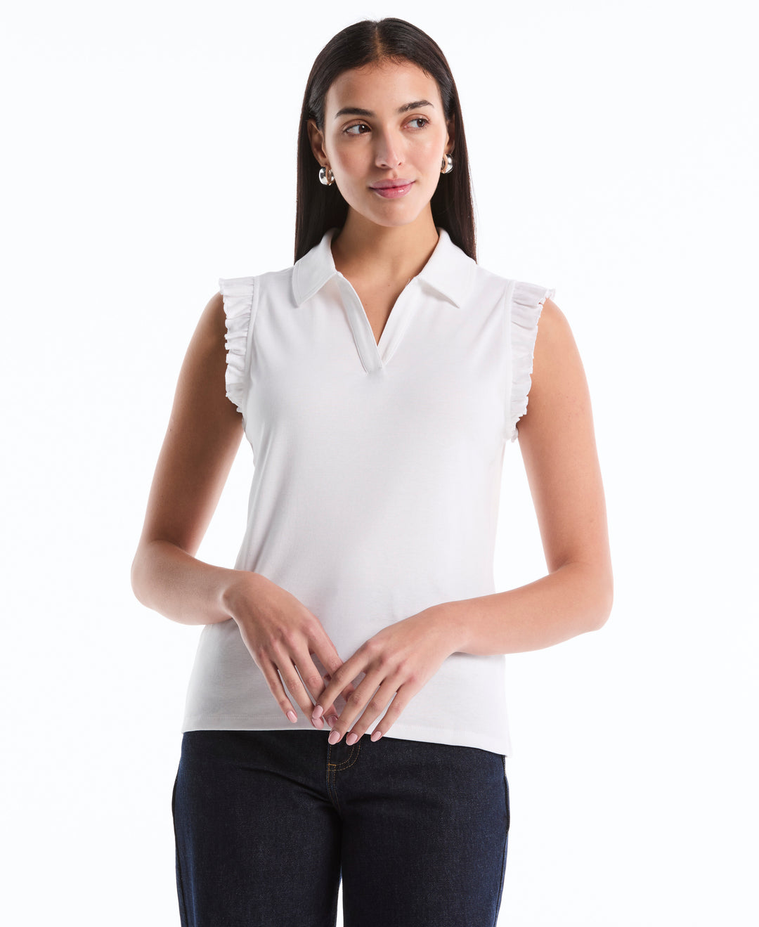 Petite Ruffle Polo (White) 