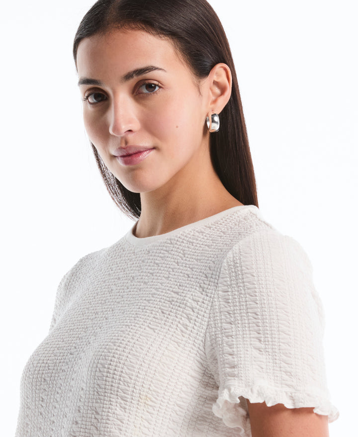 Puckered Ruffle Sleeve Top (Star White) 