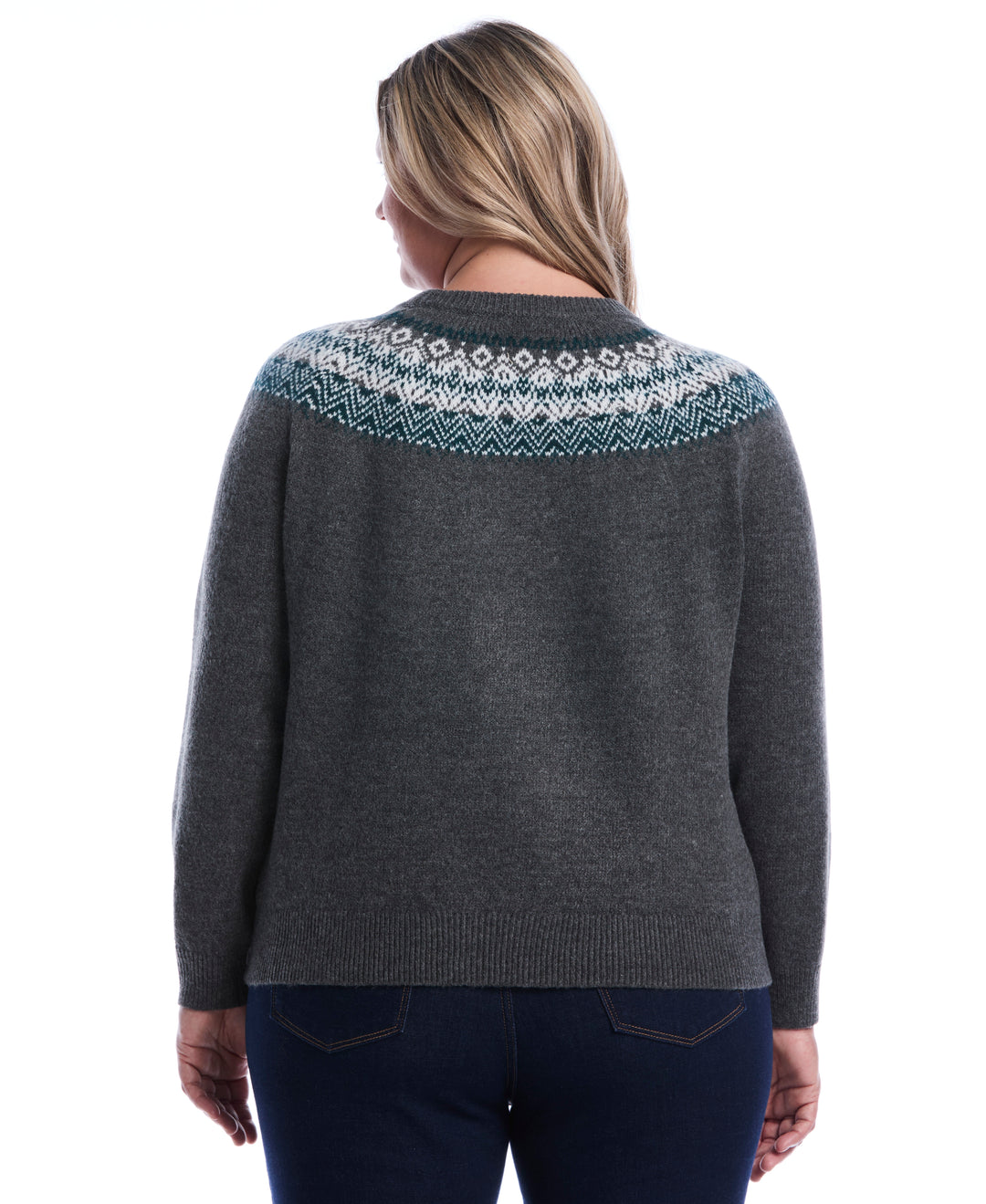 Plus Size Fair Isle Crew Neck Sweater (Charcoal) 