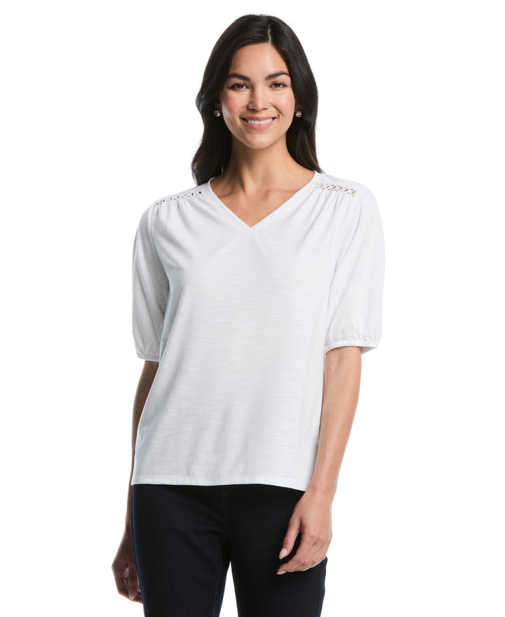 Petite Shirred Top (White) 