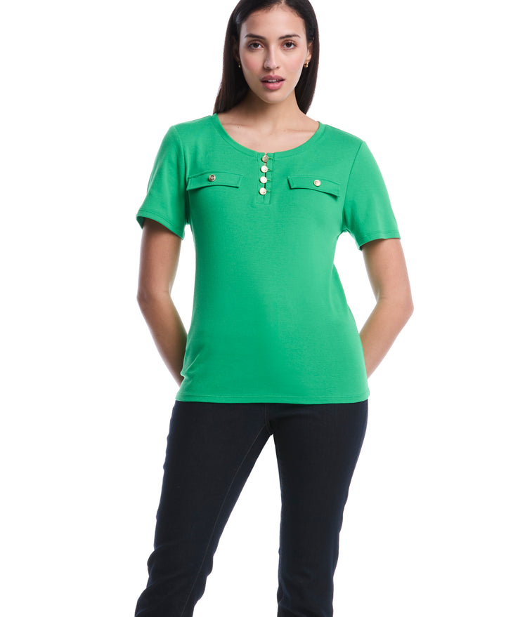Petite Welt Pocket Button Detail Top (Fern Green) 