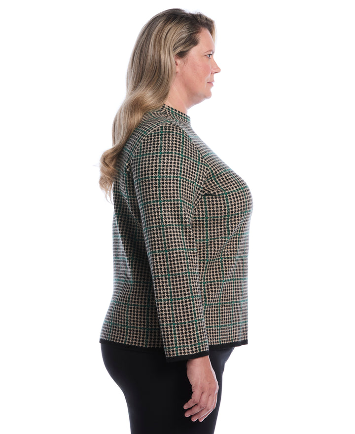 Plus Size Plaid Print Mock Neck Sweater (Irish Cream) 