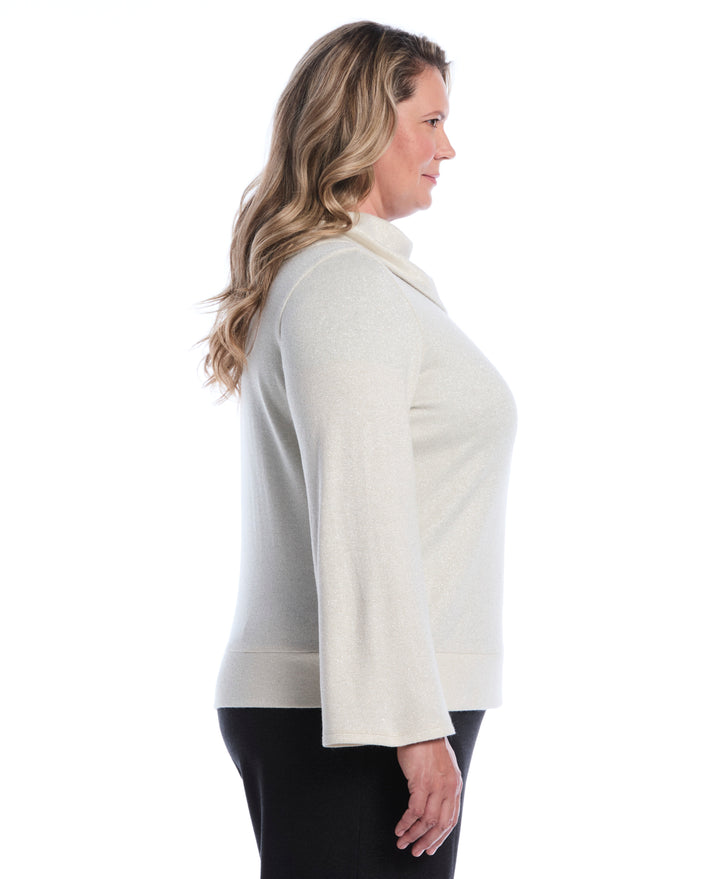 Plus Size Cowl Neck Lurex Top (White Swan) 