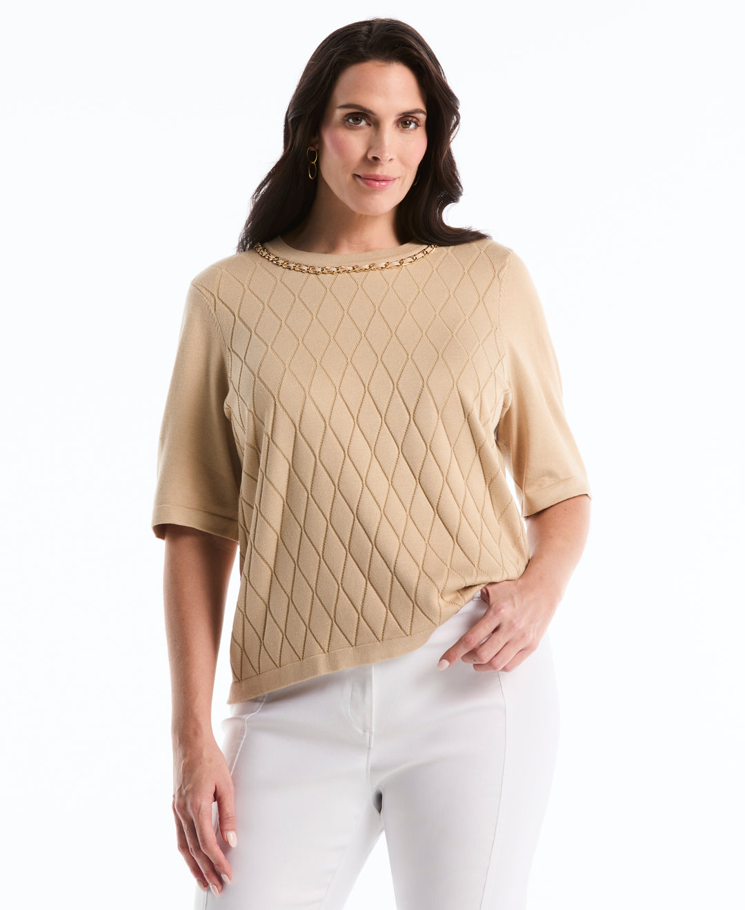 Plus Size Diamond Stitch Sweater (Irish Cream) 