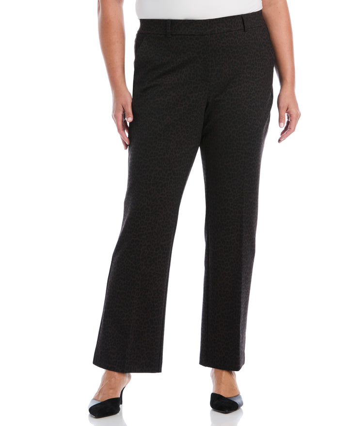 Plus Size Animal Print Fly Front Bootcut Pant (Black) 