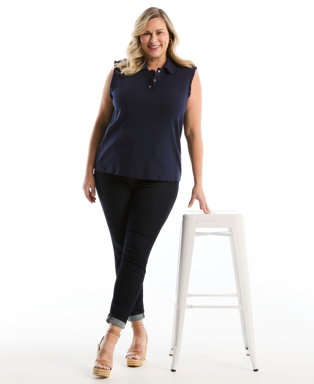 Plus Size Ruffle Trim Polo (Peacoat) 