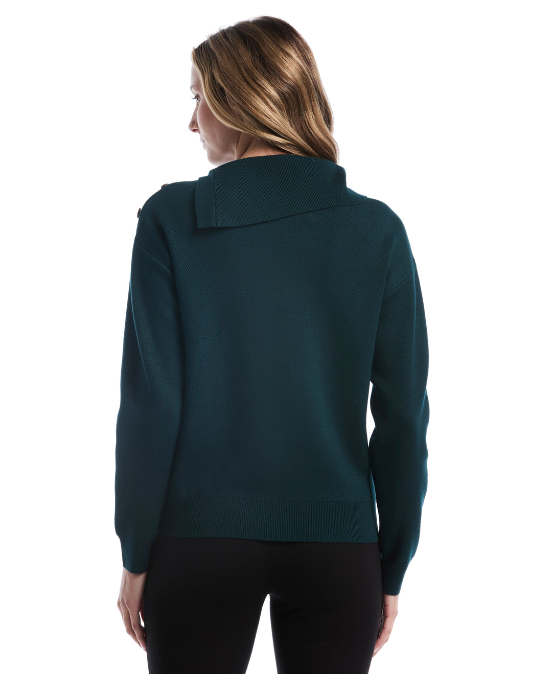 Petite Split Neck Button Detail Sweater (Deep Teal) 