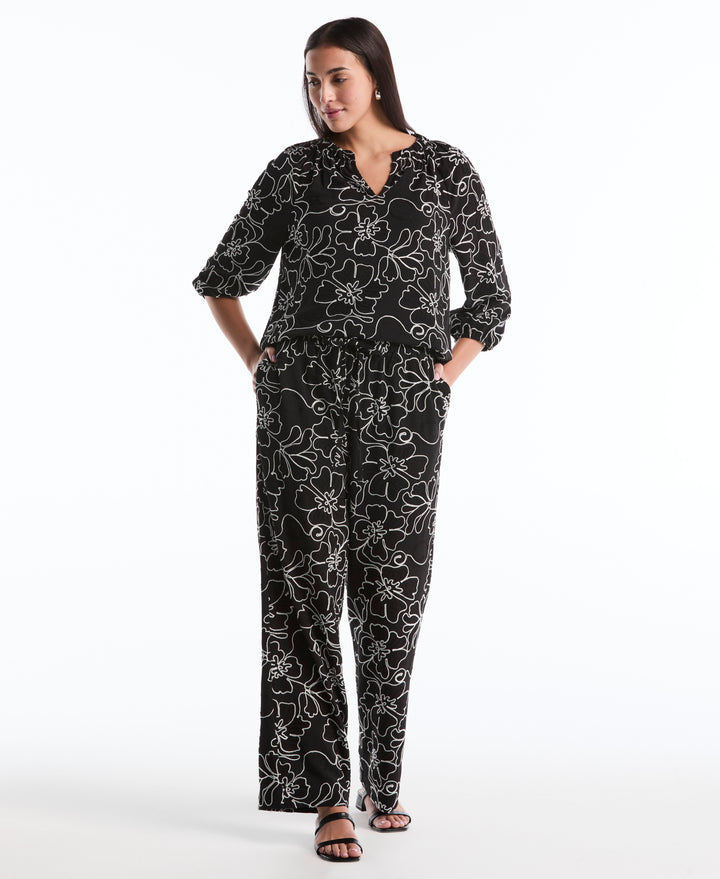 Floral Embroidered Drawstring Pant (Black) 