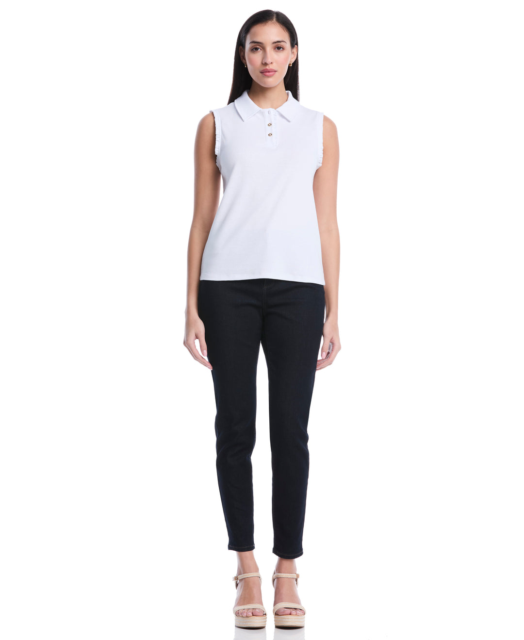Petite Ruffle Trim Polo (White) 
