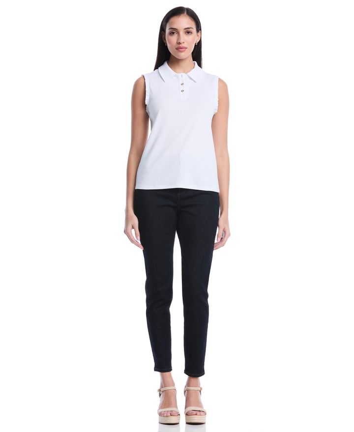 Petite Ruffle Trim Polo (White) 