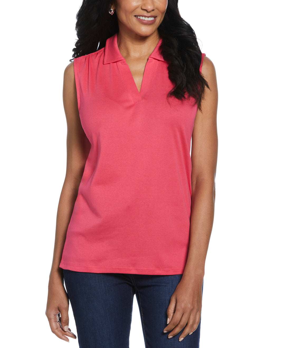 Ribbed V-Neck Polo (Raspberry) 