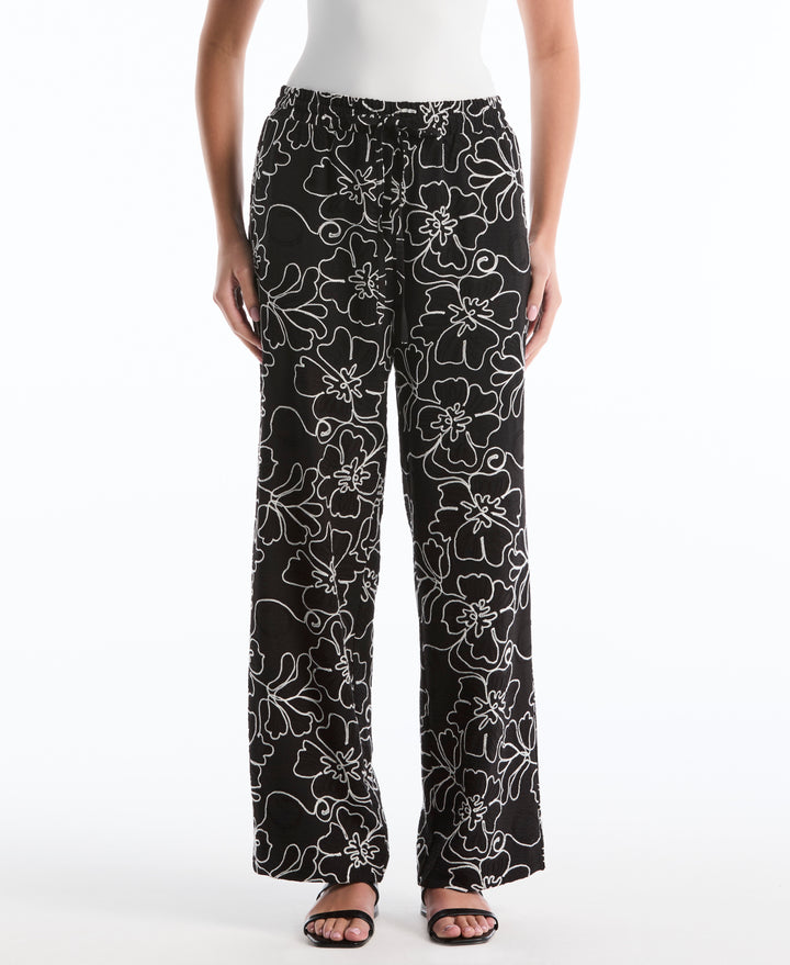Floral Embroidered Drawstring Pant (Black) 