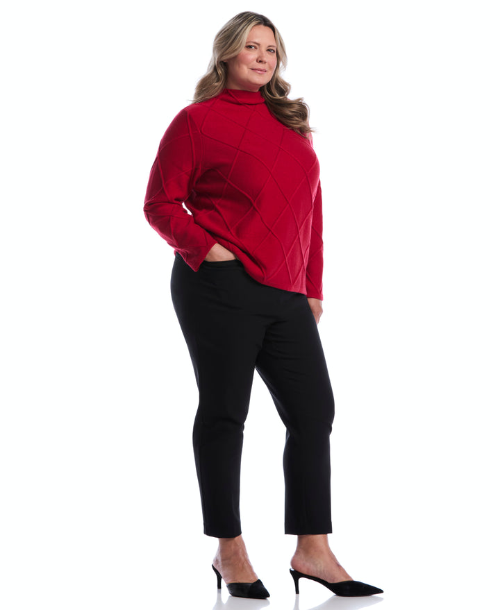 Plus Size Diamond Stitch Mock Neck Sweater (Jester Red) 
