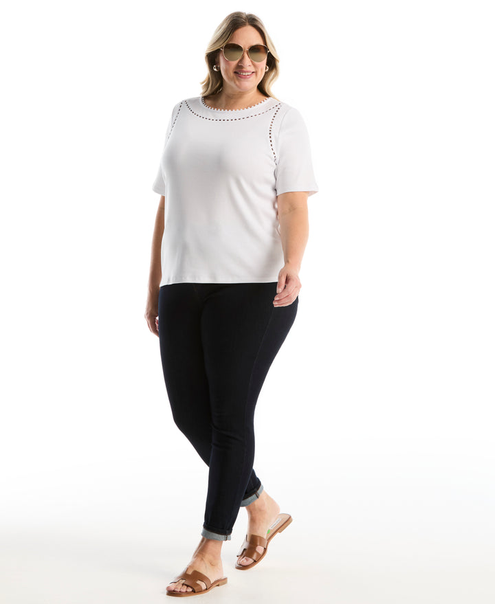 Plus Size Pom Trim Detail Top (White) 