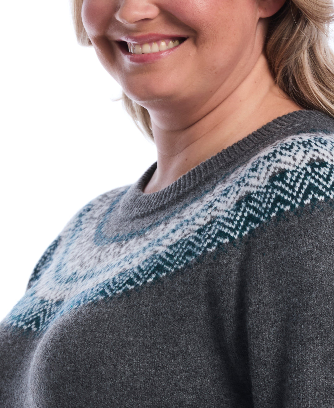 Plus Size Fair Isle Crew Neck Sweater (Charcoal) 