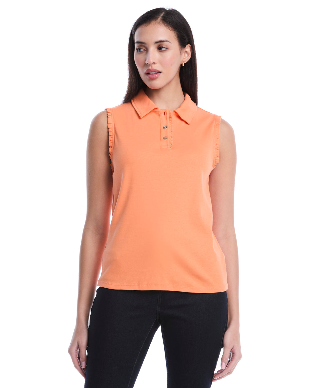Petite Ruffle Trim Polo (Nectarine) 
