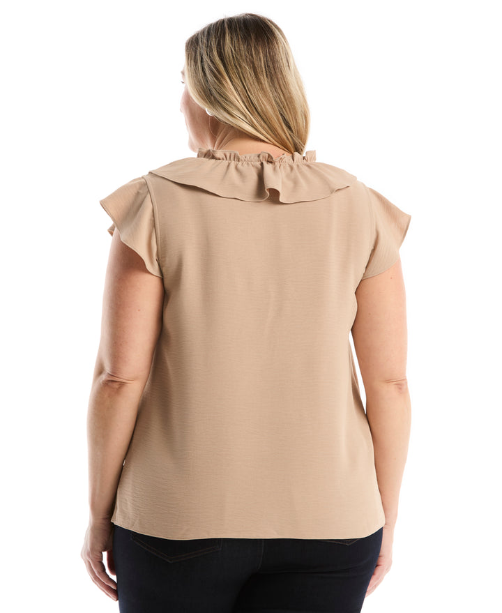 Plus Size Ruffle Blouse (Warm Taupe) 