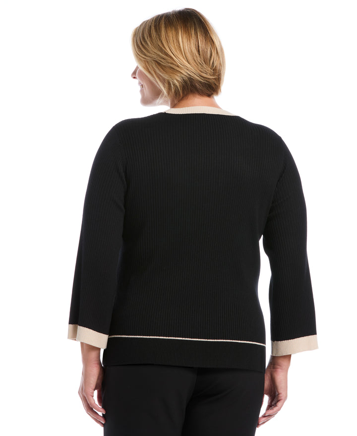 Plus Size Contrast Trim Sweater (Black) 