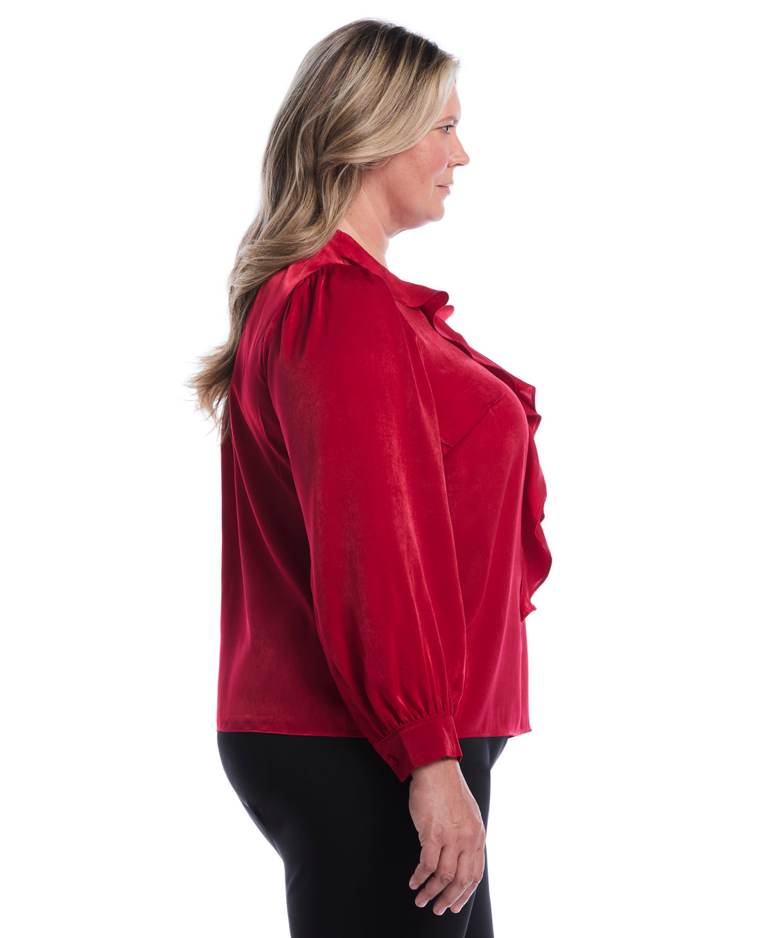 Plus Size Ruffle V-Neck Blouse (Jester Red) 