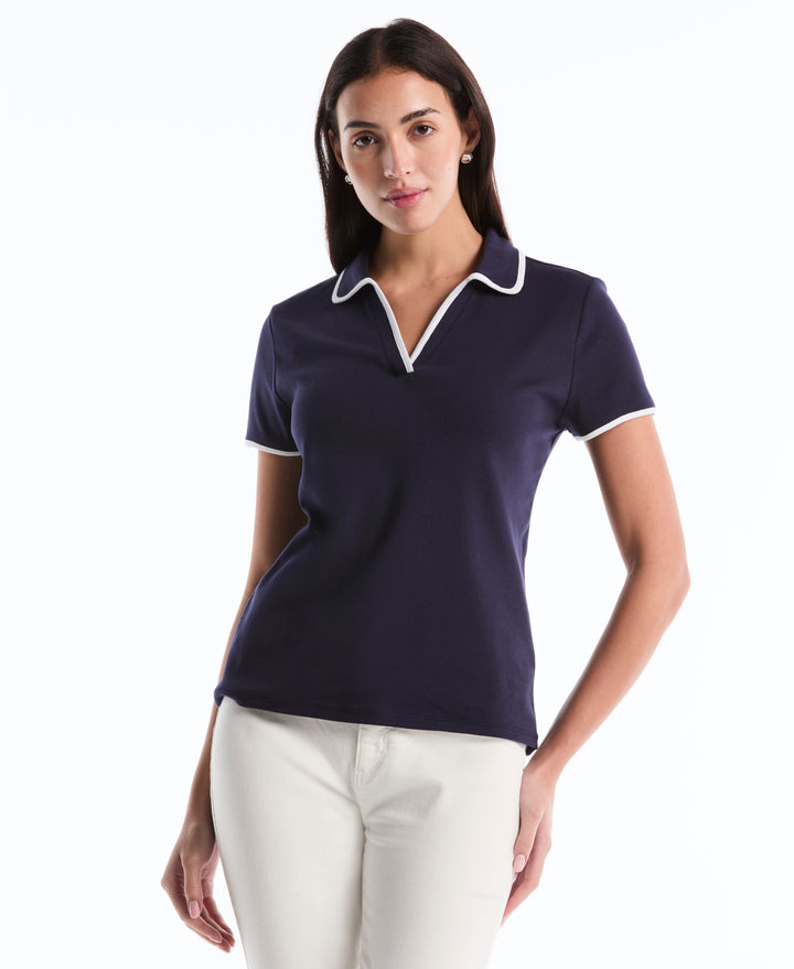 Contrast Trim Johnny Collar Polo (Peacoat) 