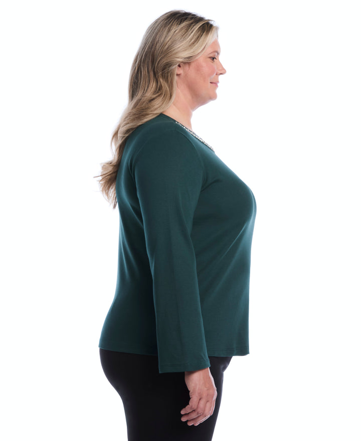 Plus Size Embellished Neckline Top (Ponderosa Pine) 