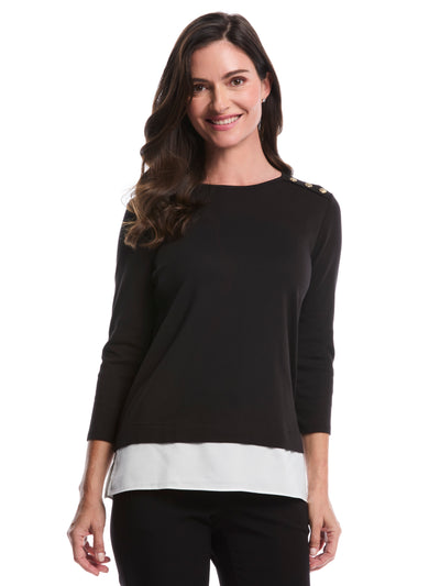 Rivet Detail Mixed Media Layered Top (Black) 