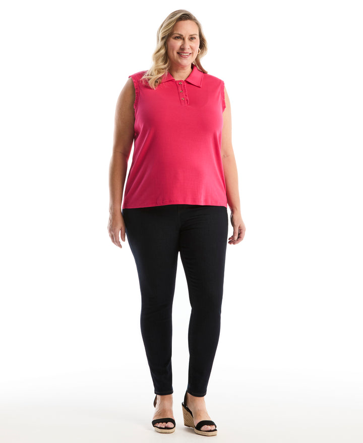 Plus Size Ruffle Trim Polo (Raspberry) 
