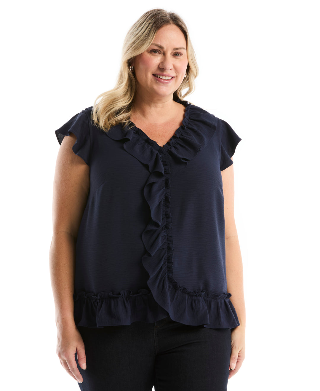 Plus Size Ruffle Blouse (Peacoat) 