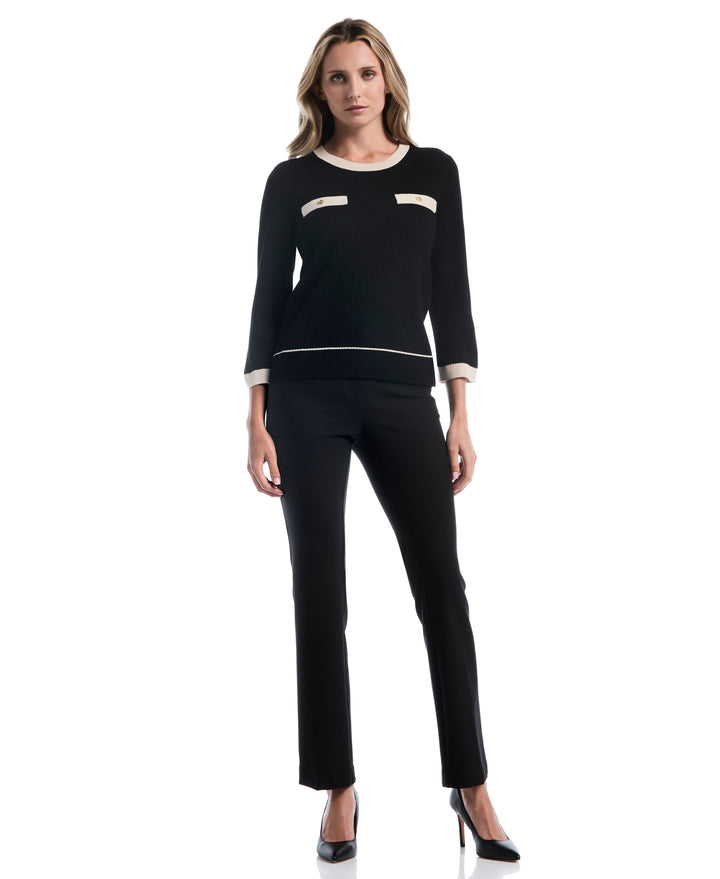 Petite Contrast Trim Sweater (Black) 