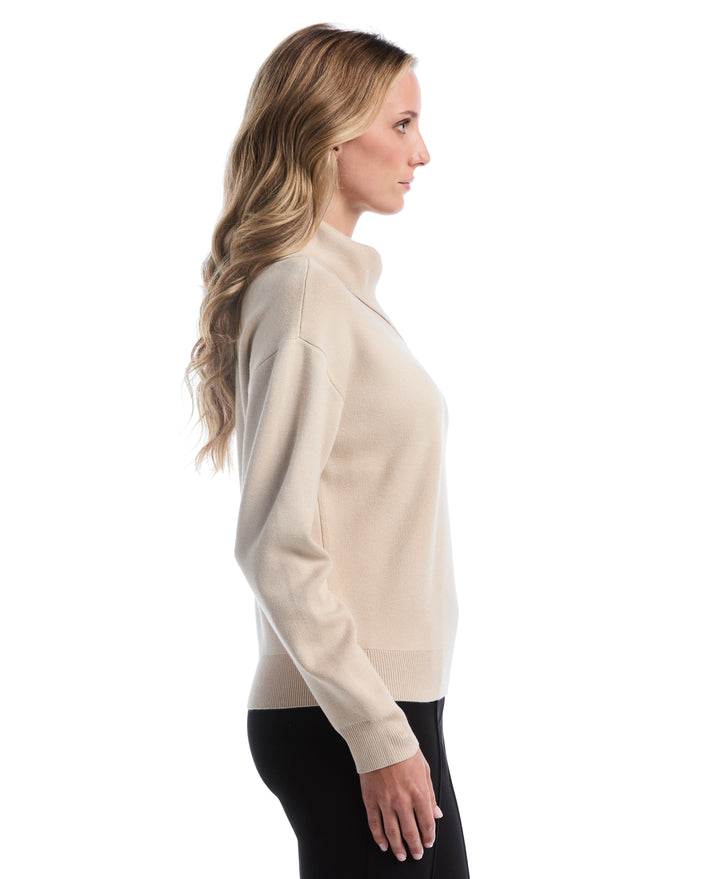 Petite Split Neck Button Detail Sweater (Oatmeal) 