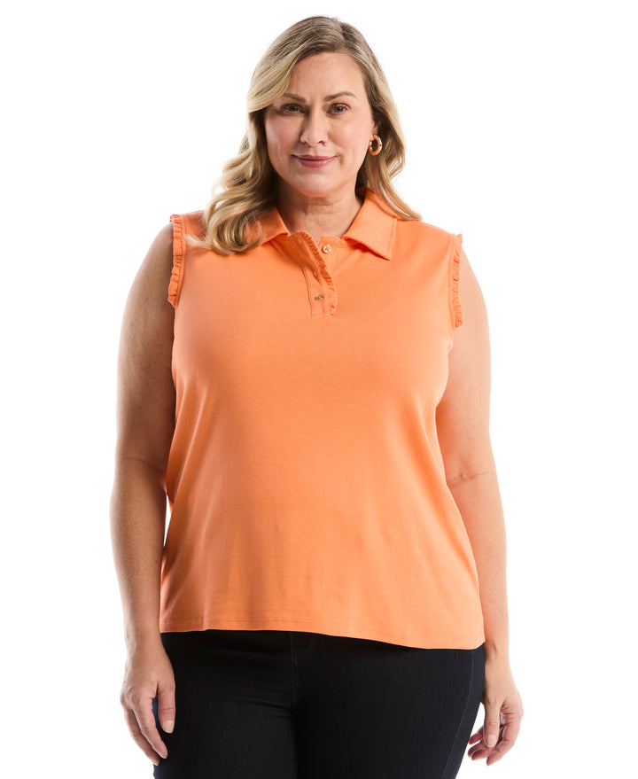 Plus Size Ruffle Trim Polo (Nectarine) 