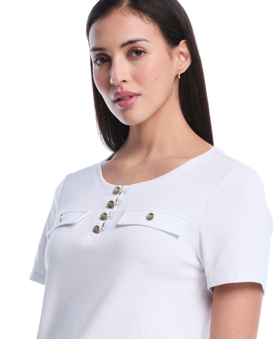Petite Welt Pocket Button Detail Top (White) 