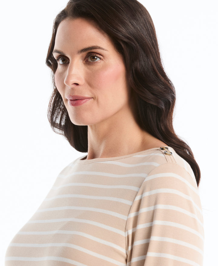 Plus Size Stripe Button Detail Top (Moonlight) 