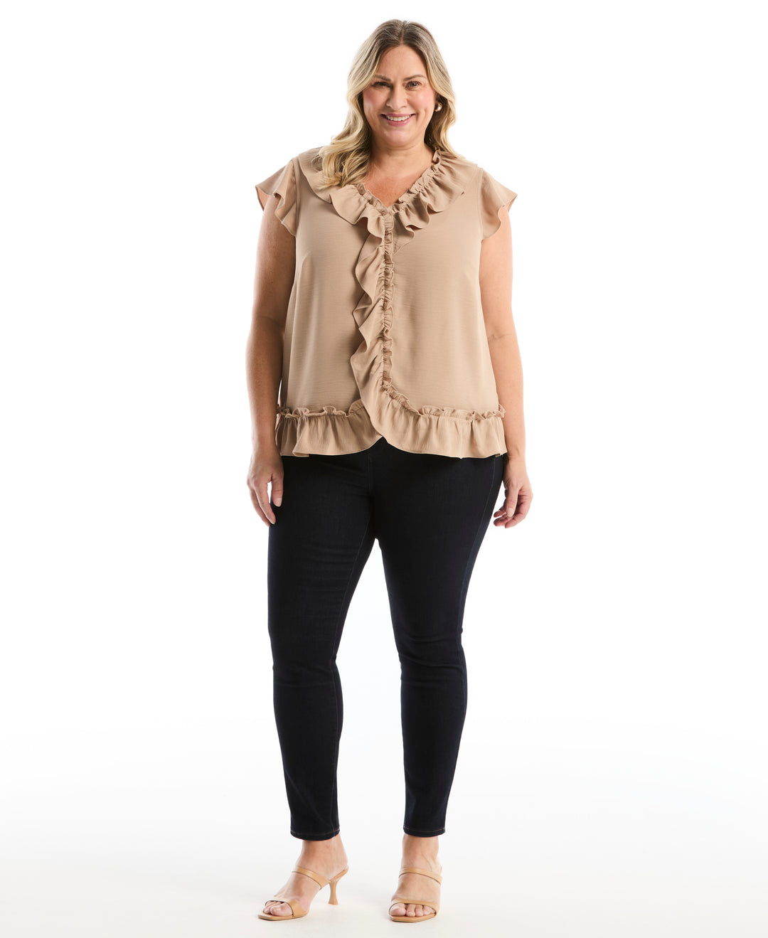 Plus Size Ruffle Blouse (Warm Taupe) 