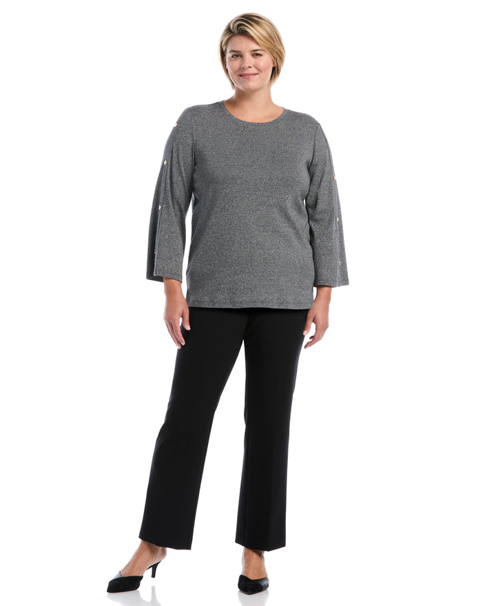 Plus Size Stud Trim Wide Sleeve Top (Salt And Pepper Hthr) 