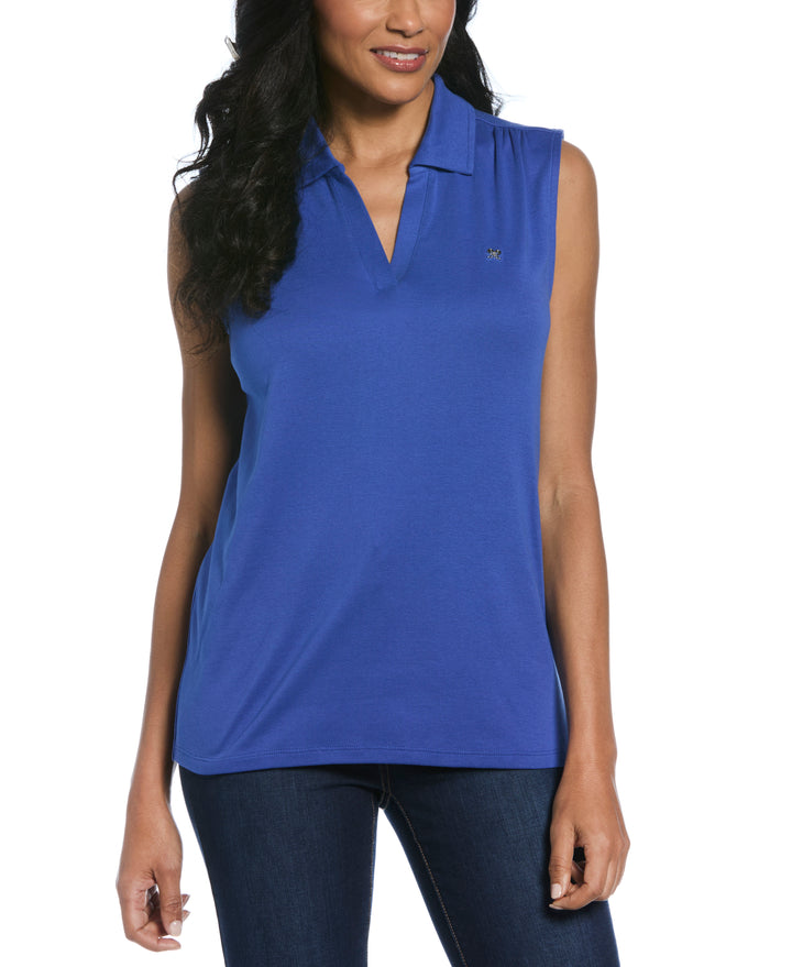 Ribbed V-Neck Polo (Dazzling Blue) 