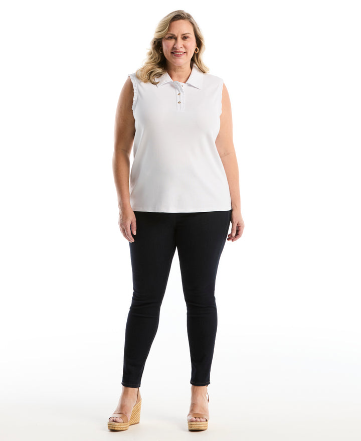 Plus Size Ruffle Trim Polo (White) 