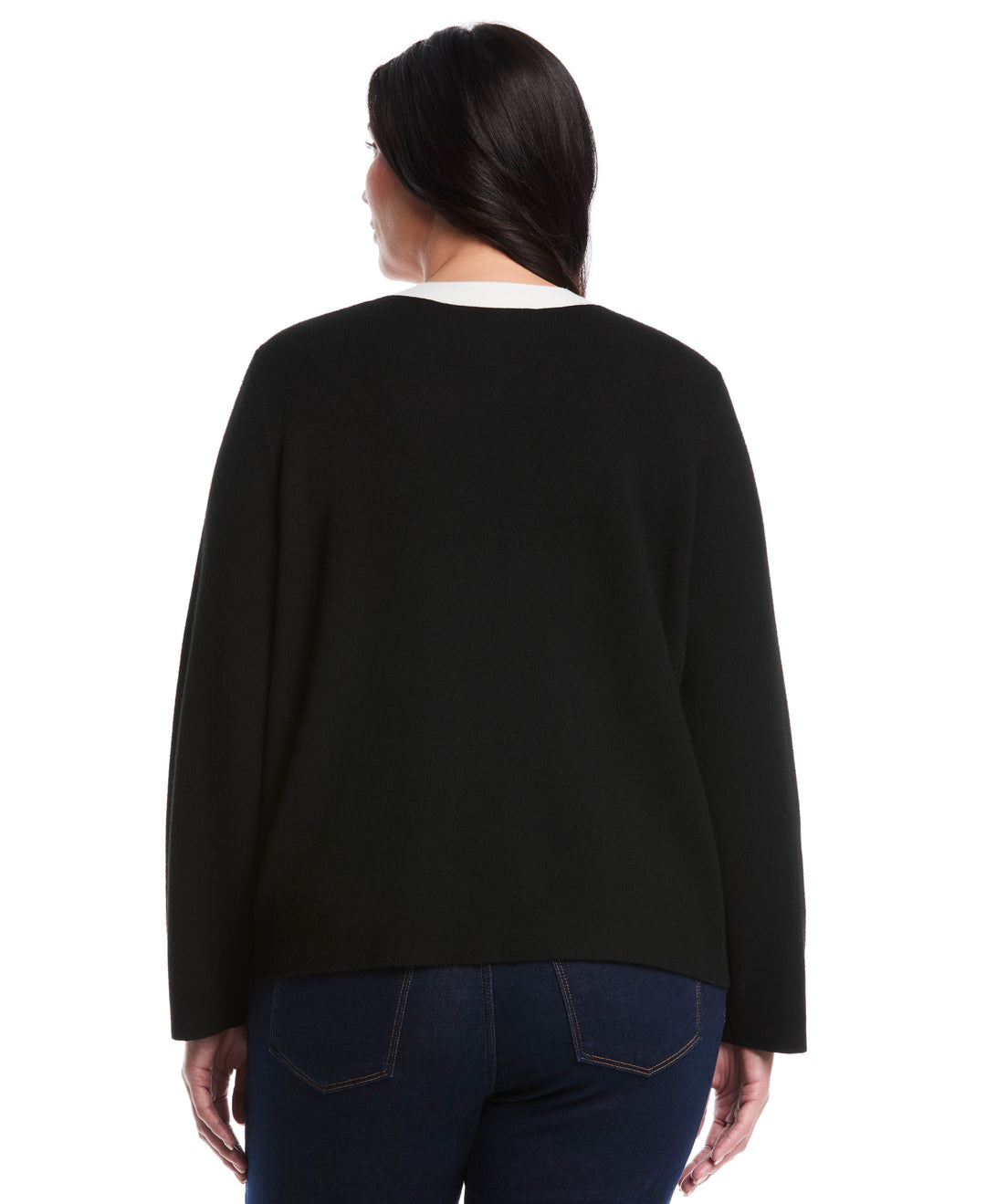 Plus Size Contrast Placket Button-Up Cardigan (Black) 