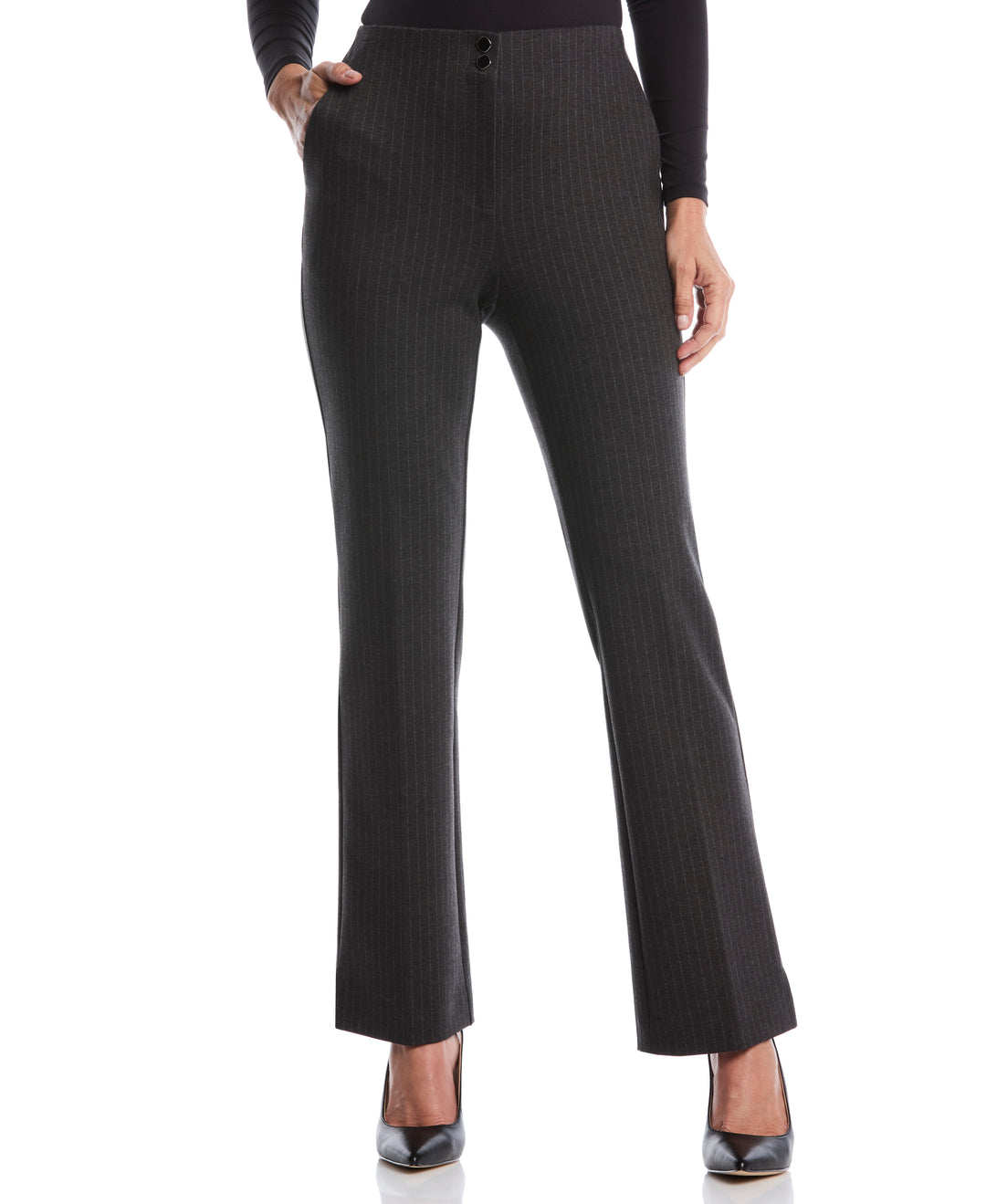 Rafaella Women's Pinstripe Print Ponte Bootcut Pants in Magnet/Gray, Size XL, Polyester/Viscose/Elastane