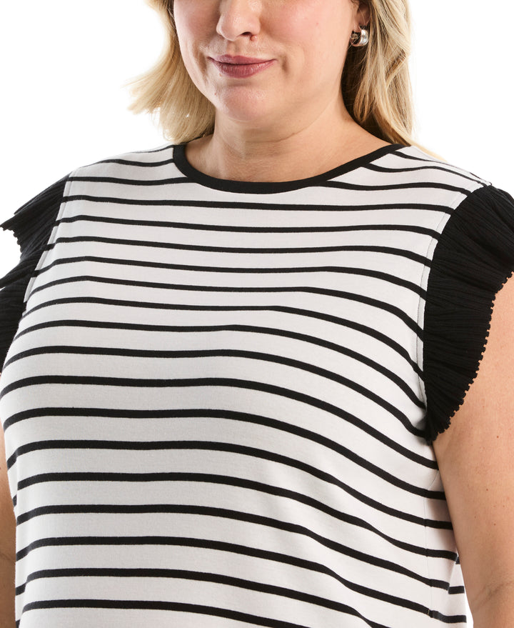 Plus Size Striped Ruffle Top (White) 