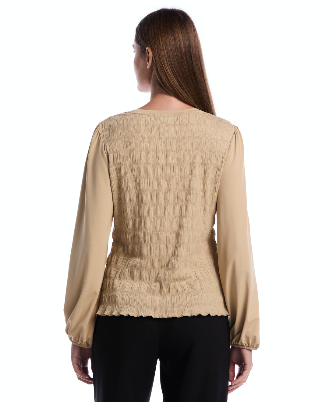 Petite Puff Sleeve Crew Neck Top (Oatmeal) 