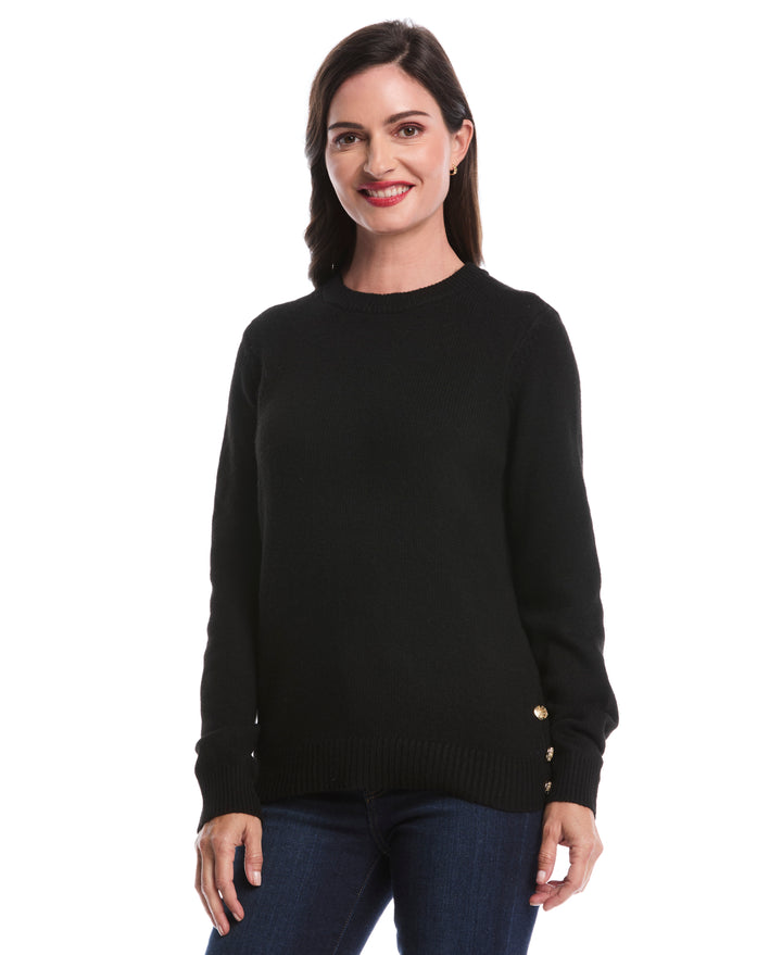 Petite Crew Neck Novelty Sweater (Black) 