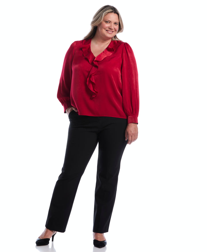 Plus Size Ruffle V-Neck Blouse (Jester Red) 