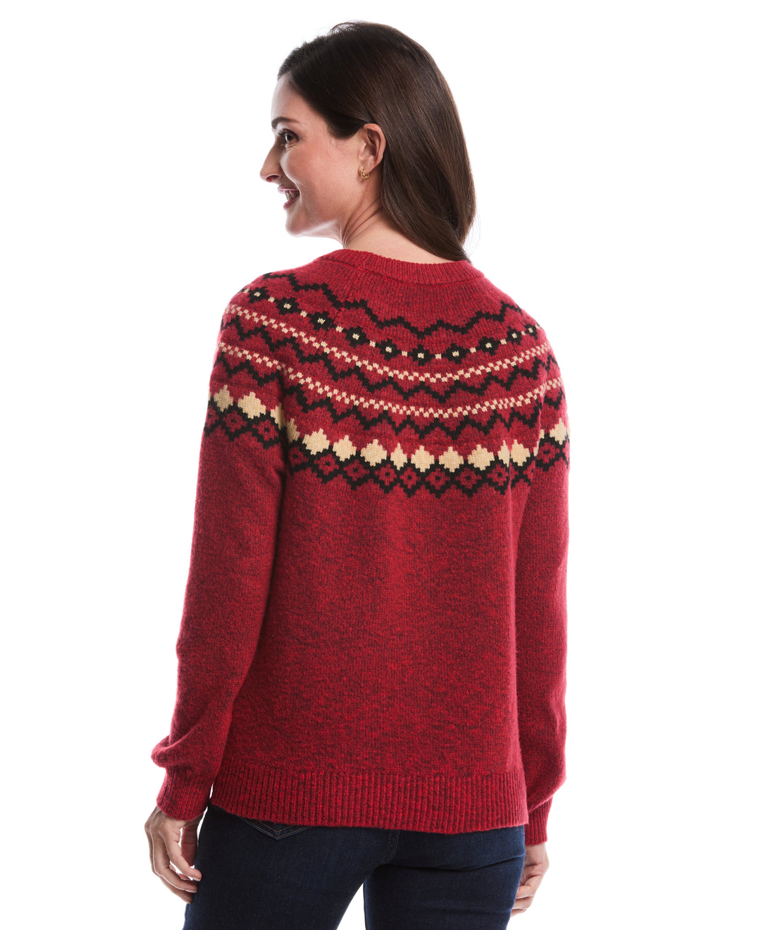 Petite Crew Neck Fair Isle Sweater (Rio Red) 